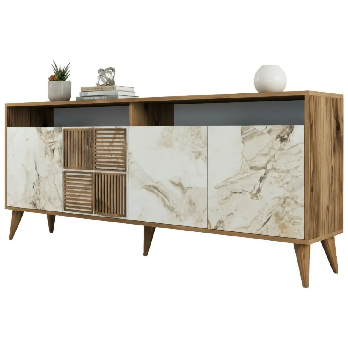 Credenza noce e bianca marmo 180x35x78h cm 4 ante - Jole