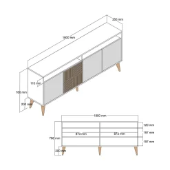 Credenza noce e bianca marmo 180x35x78h cm 4 ante - Jole
