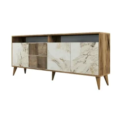 Credenza noce e bianca marmo 180x35x78h cm 4 ante - Jole
