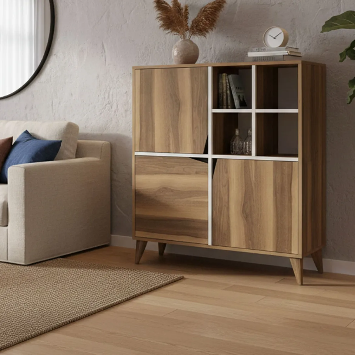 Credenza noce e bianca 100x30x115h cm 2 ante - Barasso