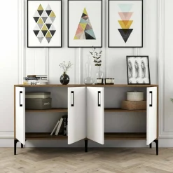 Credenza noce e bianca 180x35x78h cm 3 ante - Also
