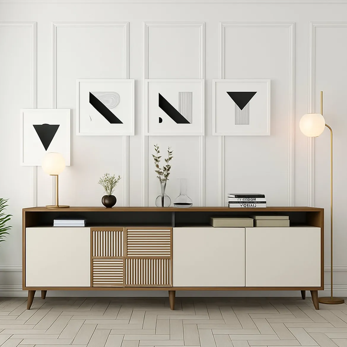 Credenza noce e crema 180x35x78h cm 4 ante - Benjamin