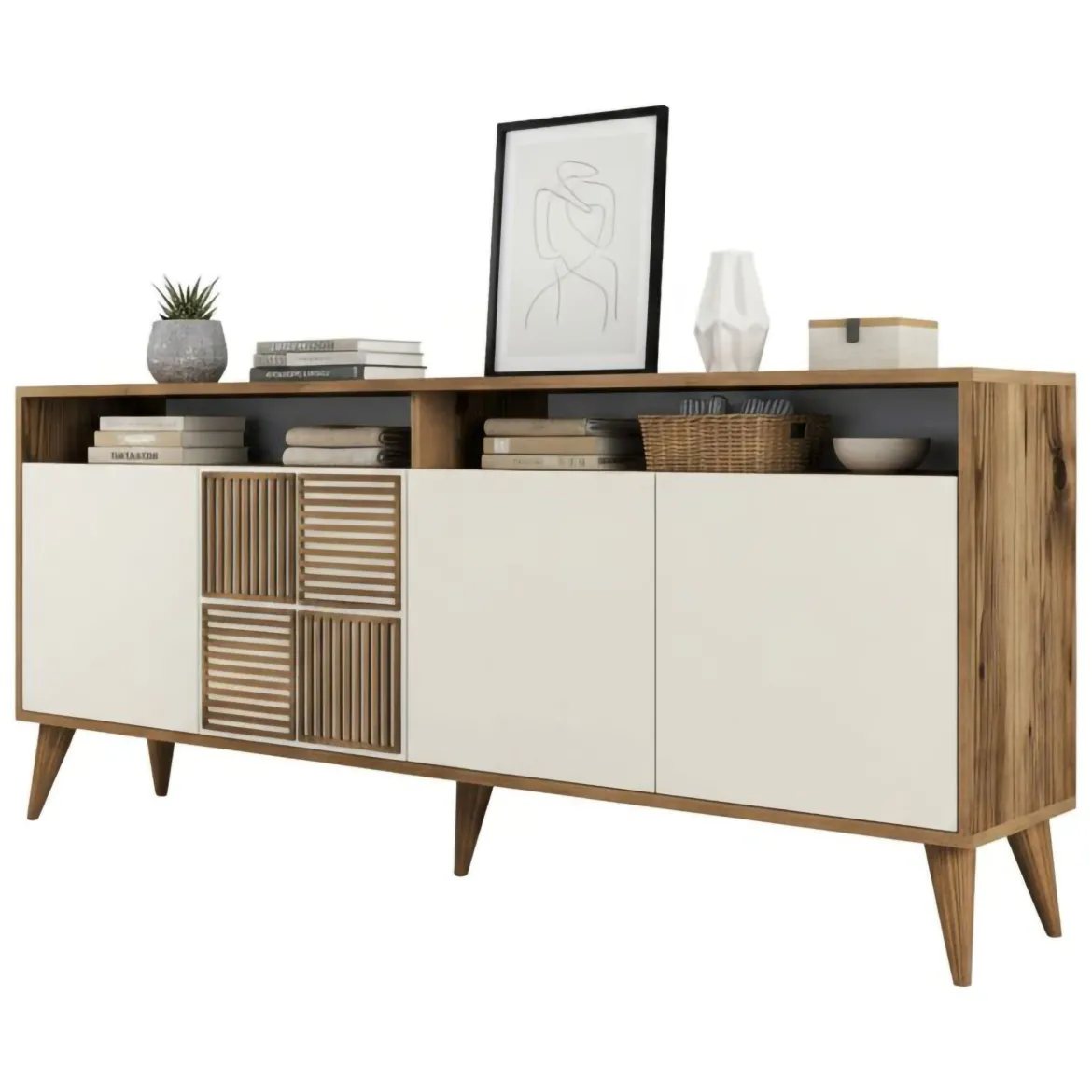 Credenza noce e crema 180x35x78h cm 4 ante - Benjamin