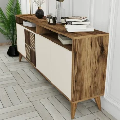Credenza noce e crema 180x35x78h cm 4 ante - Benjamin