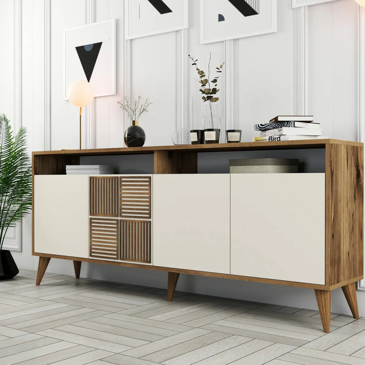 Credenza noce e crema 180x35x78h cm 4 ante - Benjamin