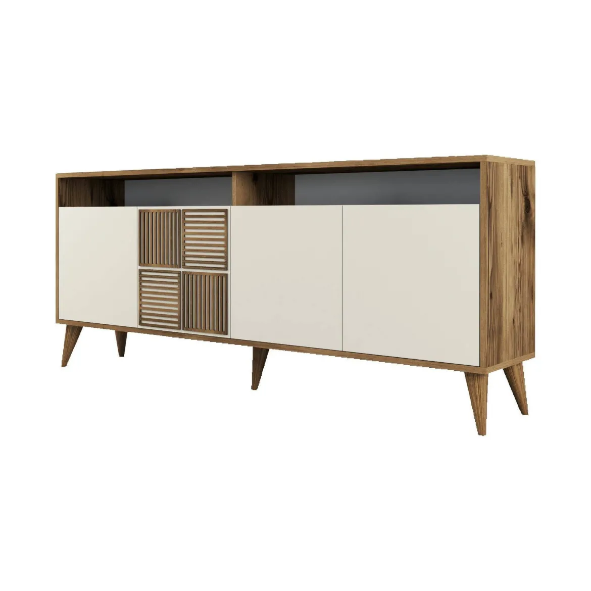 Credenza noce e crema 180x35x78h cm 4 ante - Benjamin