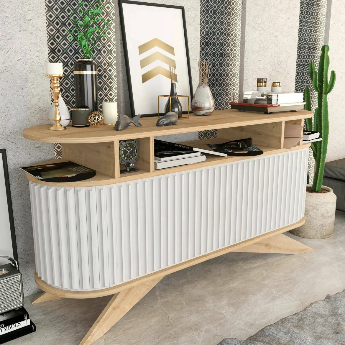 Credenza quercia e bianca 180x44x75h cm 3 ante - Aziz