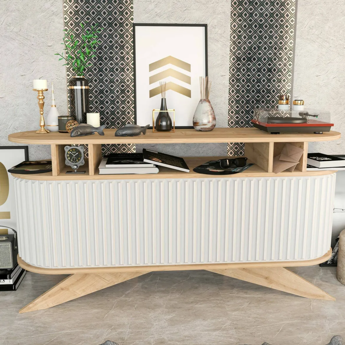 Credenza quercia e bianca 180x44x75h cm 3 ante - Aziz