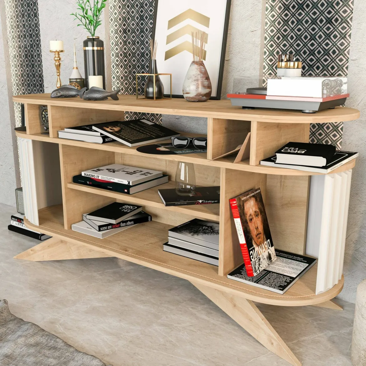Credenza quercia e bianca 180x44x75h cm 3 ante - Aziz