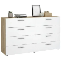 Credenza quercia e bianco lucida 140x40x81h cm 8 cassetti - Phethai