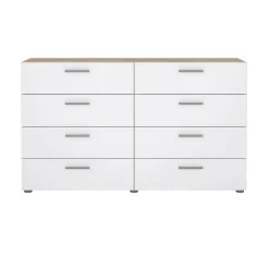 Credenza quercia e bianco lucida 140x40x82h cm 8 cassetti - Aligon