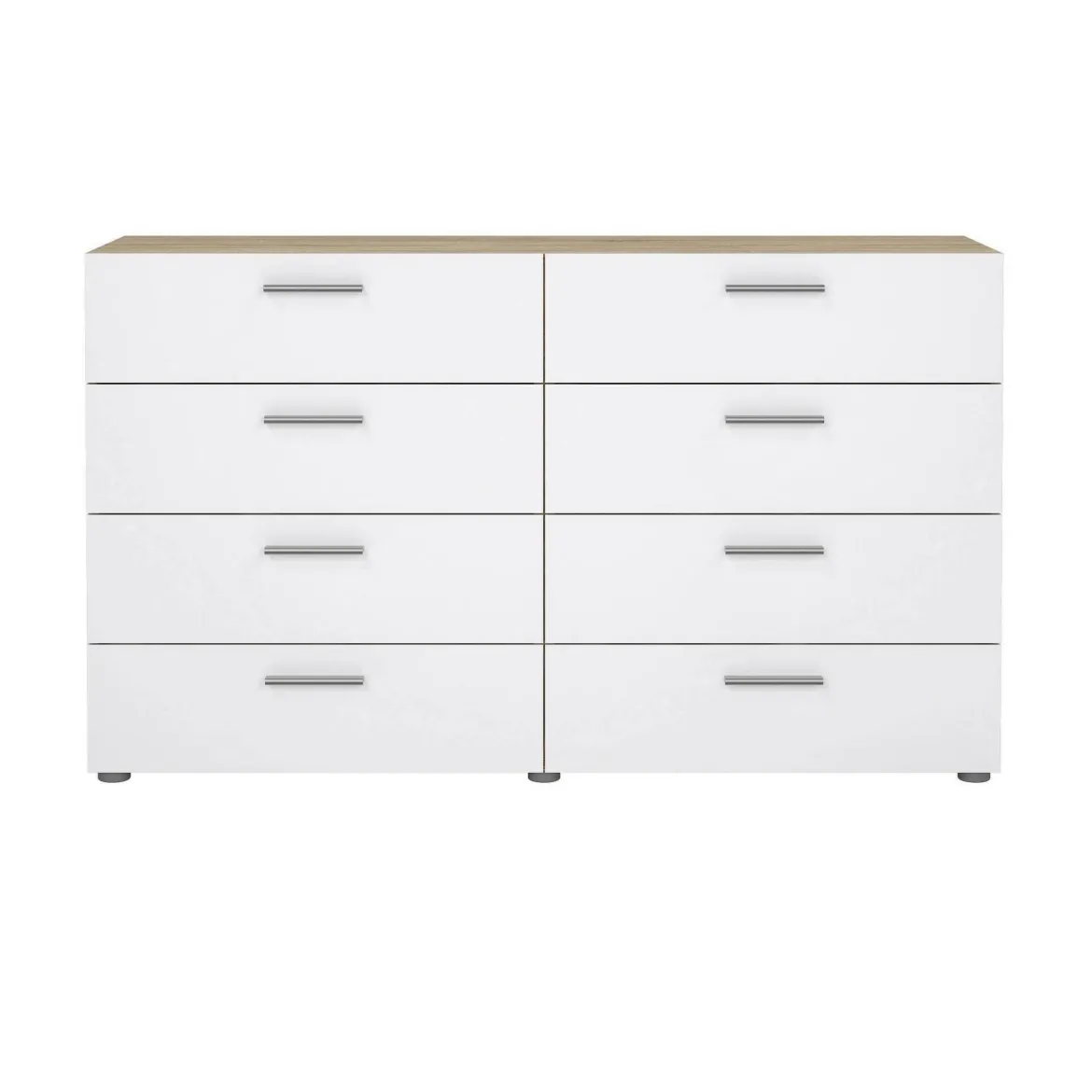 Credenza quercia e bianco lucida 140x40x82h cm 8 cassetti - Aligon