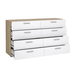 Credenza quercia e bianco lucida 140x40x82h cm 8 cassetti - Aligon