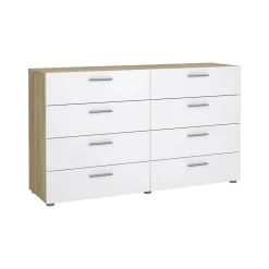 Credenza quercia e bianco lucida 140x40x82h cm 8 cassetti - Aligon