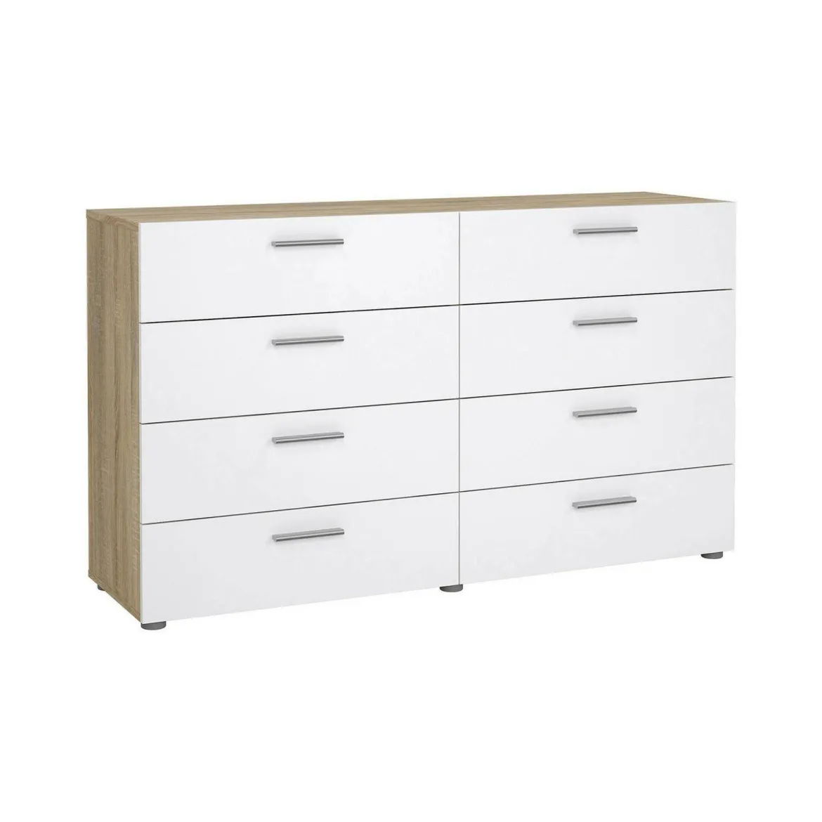 Credenza quercia e bianco lucida 140x40x82h cm 8 cassetti - Aligon