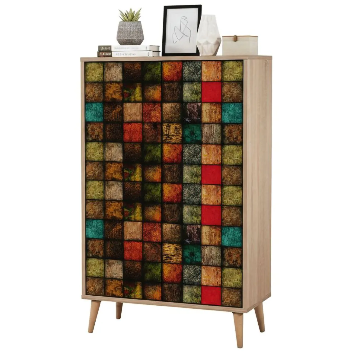 Credenza quercia e multicolore 95x36x111h cm 4 ante - Agyemang