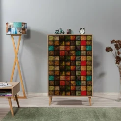 Credenza quercia e multicolore 95x36x111h cm 4 ante - Agyemang