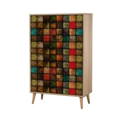 Credenza quercia e multicolore 80x36x127h cm 2 ante - Andalusite