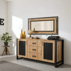Credenza quercia e nera 160x45x80h cm 2 ante e 3 cassetti - Baldo