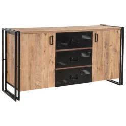Credenza quercia e nera 160x45x80h cm 2 ante e 3 cassetti - Cimaron
