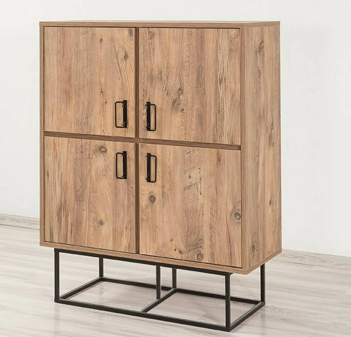 Credenza quercia e nera 93x36x115h cm 2 cassetti - Katmandu