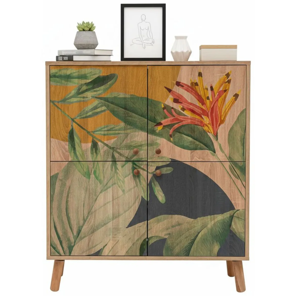 Credenza quercia e verde 95x36x111h cm 4 ante - Agyemang