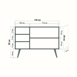 Credenza quercia 120x36x90h cm 3 ante - Arzumia