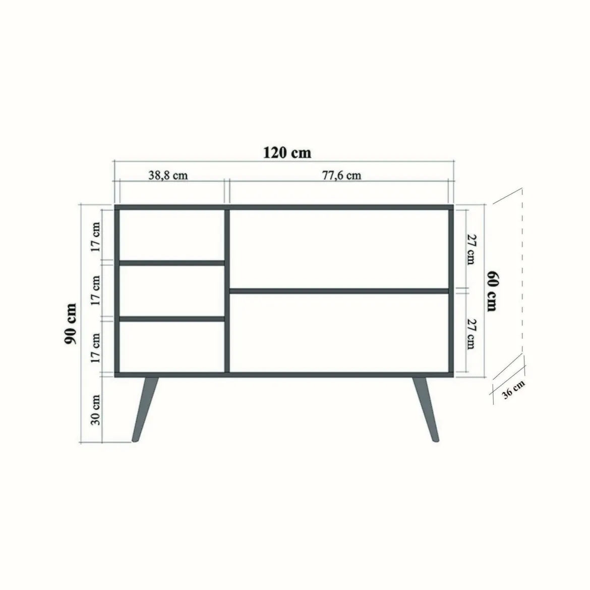 Credenza quercia 120x36x90h cm 3 ante - Arzumia