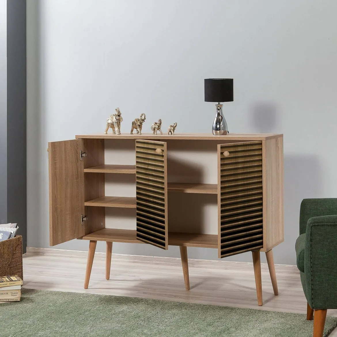 Credenza quercia 120x36x90h cm 3 ante - Arzumia