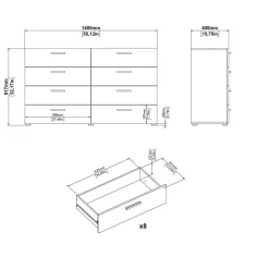 Credenza quercia 140x40x81h cm 8 cassetti - Phethai