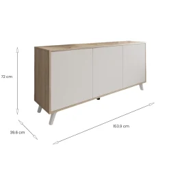 Credenza rovere e bianca moderna 153x39x72h cm 3 ante - Annina