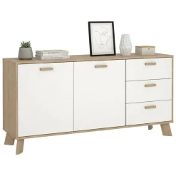 Credenza rovere e bianca 147x39x73h cm 2 ante e 3 cassetti - Pepito