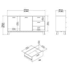 Credenza rovere e bianca 147x39x73h cm 2 ante e 3 cassetti - Pepito