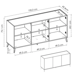 Credenza rovere e bianca 155x43x75h cm 3 ante - Afrodite