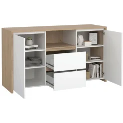 Credenza rovere e bianco lucida 148x48x83h cm 2 ante e 2 cassetti - Alalngar