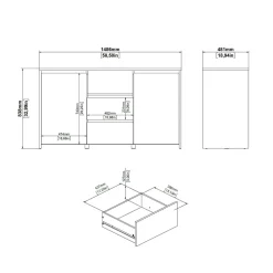 Credenza rovere e bianco lucida 148x48x83h cm 2 ante e 2 cassetti - Alalngar