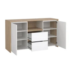 Credenza rovere e bianco lucida 148x48x83h cm 2 ante e 2 cassetti - Alalngar