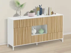 Credenza rovere e bianco lucida 197x48x83h cm 4 ante e 1 cassetto - Basile
