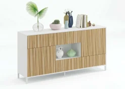 Credenza rovere e bianco lucida 197x48x83h cm 4 ante e 1 cassetto - Basile