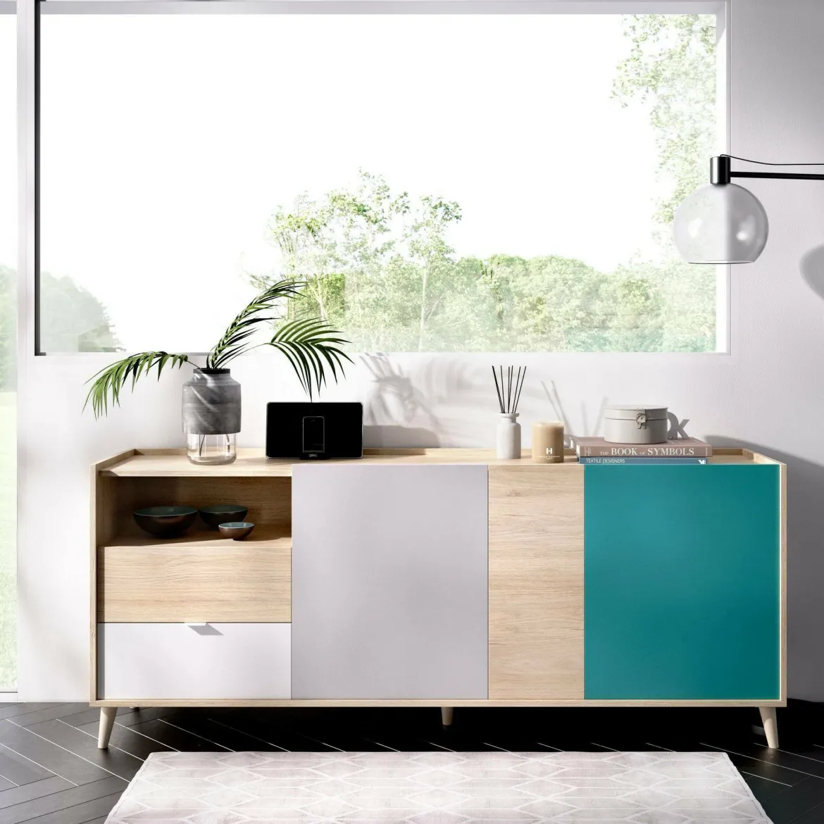 Credenza rovere e grigia 79x34x123h cm 2 ante - Canossa