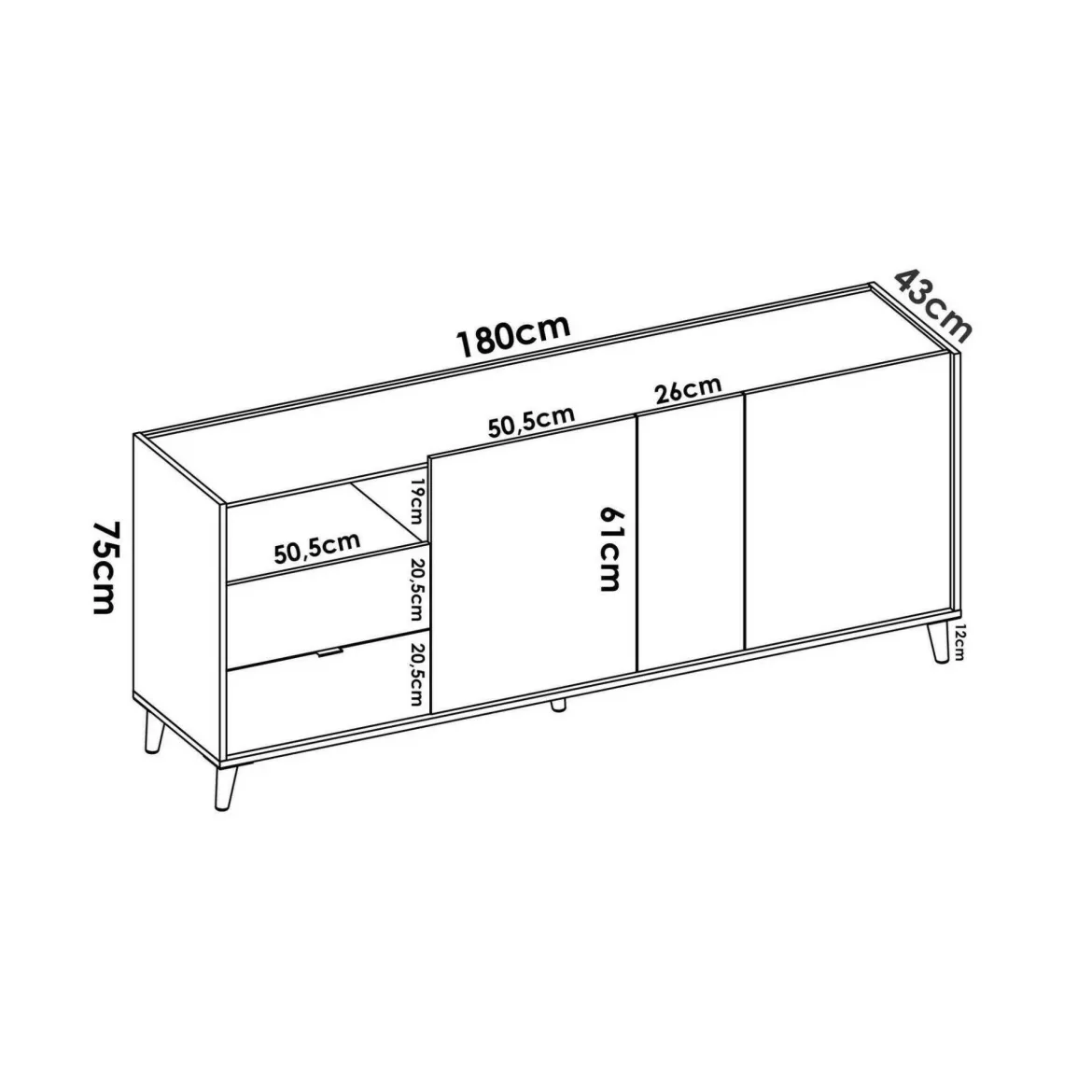 Credenza rovere e grigia 79x34x123h cm 2 ante - Canossa