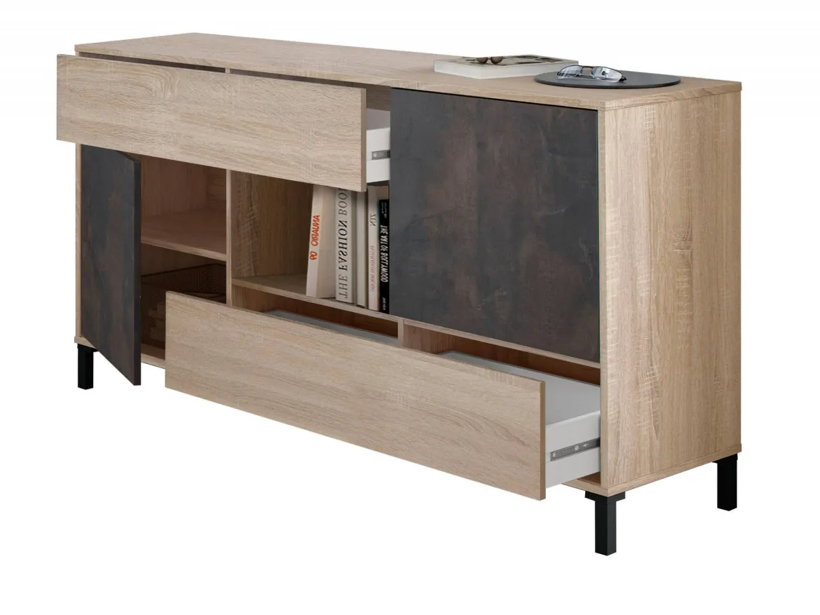 Credenza rovere e ossido 151x41x80h cm 2 ante e 2 cassetti - Abib