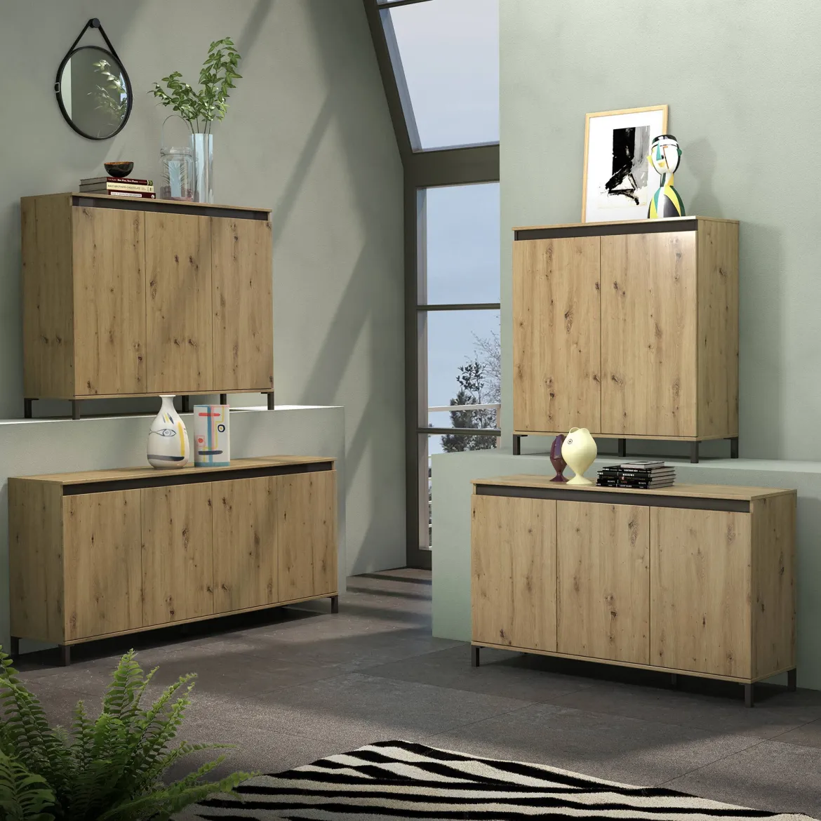 Credenza rovere nodi e antracite 100x40x110h cm 2 ante - Tokyo