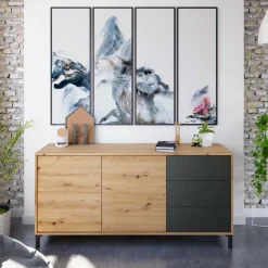 Credenza rovere nodi e antracite 154x41x75h cm 2 ante e 3 cassetti - Ardelia