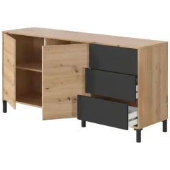 Credenza rovere nodi e antracite 154x41x75h cm 2 ante e 3 cassetti - Ardelia