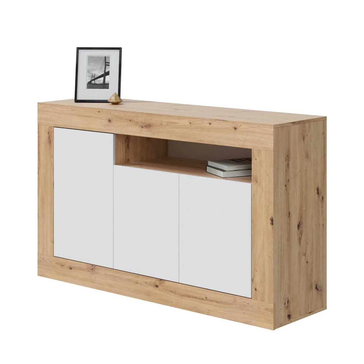 Credenza rovere nodi e bianca 144x42x87h cm 3 ante - Ilizia