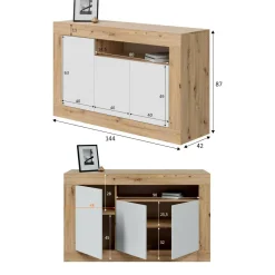 Credenza rovere nodi e bianca 144x42x87h cm 3 ante - Ilizia