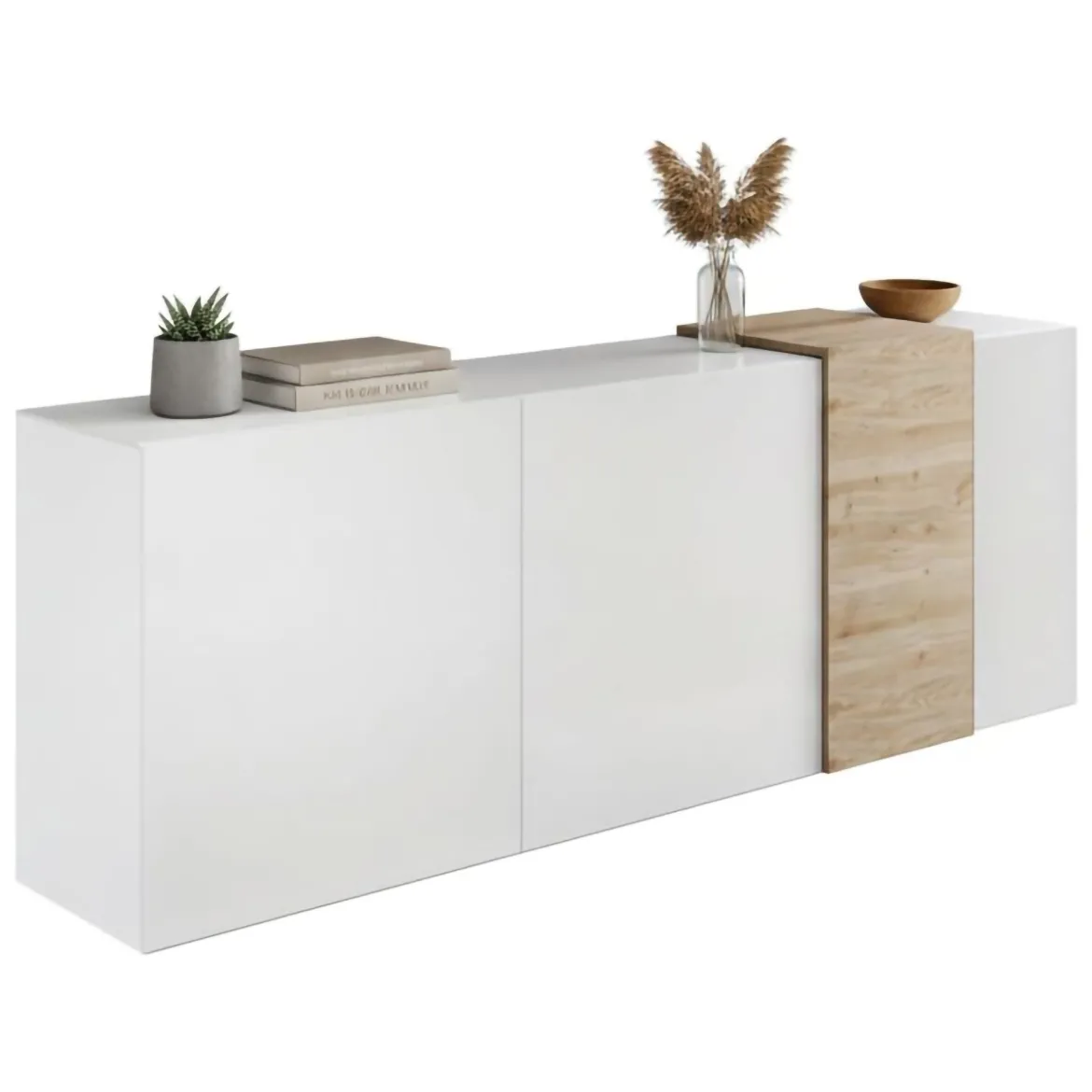 Credenza rovere nodi e bianco lucida 181x44x86h cm 3 ante - Jerry