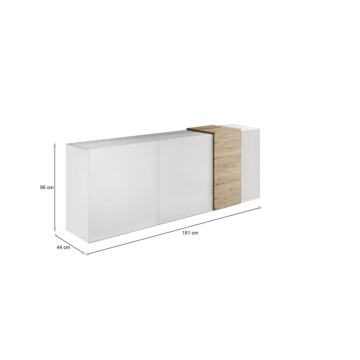 Credenza rovere nodi e bianco lucida 181x44x86h cm 3 ante - Jerry
