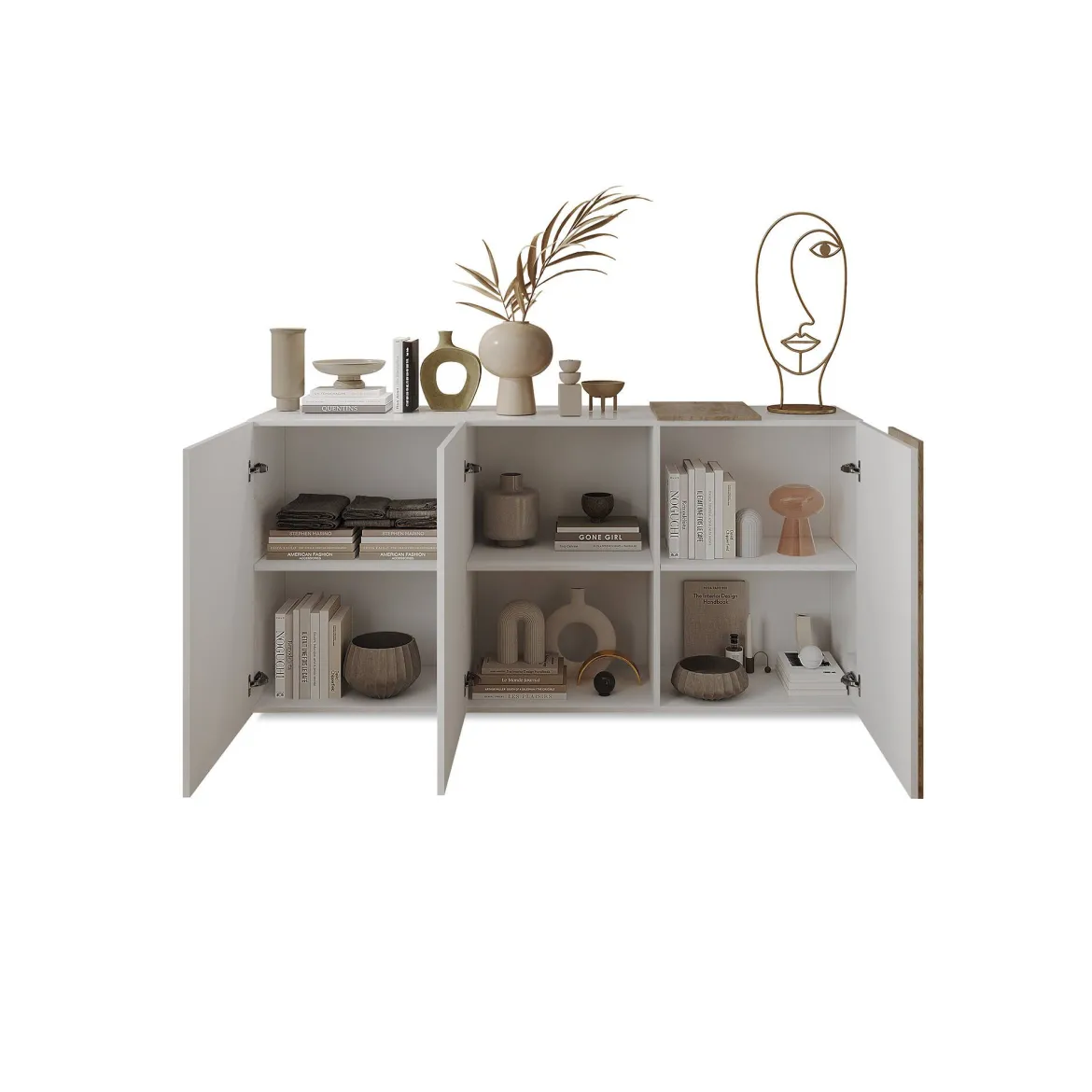 Credenza rovere nodi e bianco lucida 181x44x86h cm 3 ante - Jerry